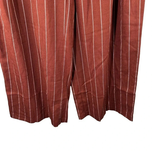 JOA Russet Pinstriped‎ Wide Leg Cropped Pants size Small Button Detail Business - Picture 7 of 8
